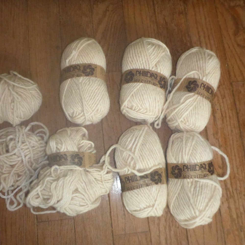 6 Skeins+ Phildar Mechie 168 Wool Blend Yarn - Color Natural Cream - 100…